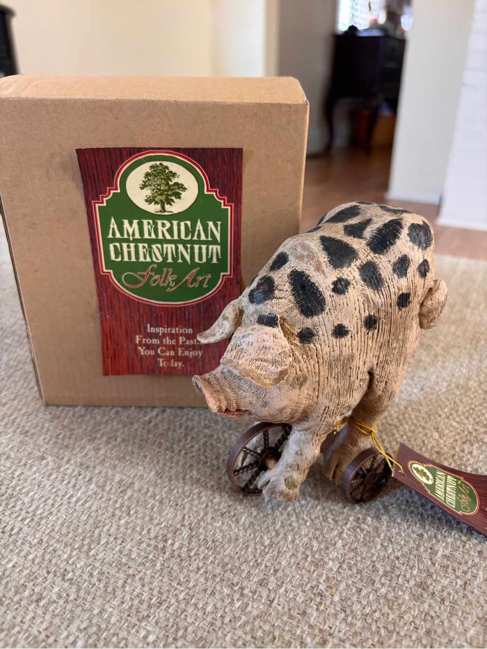 American Chestnut Folk Art Pig Pull Toy - Julius